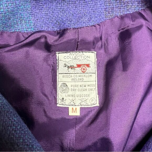 Vintage Avoca Collection Blue Purple Striped 100% Irish Wool Cape Coat Medium - Picture 8 of 11